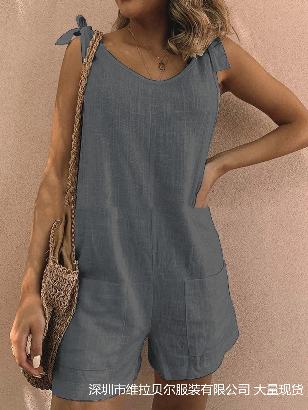 Damen Jumpsuit mit praktischen Taschen und verspielten Schulterbändern R&B