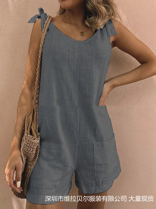 Damen Jumpsuit mit praktischen Taschen und verspielten Schulterbändern R&B