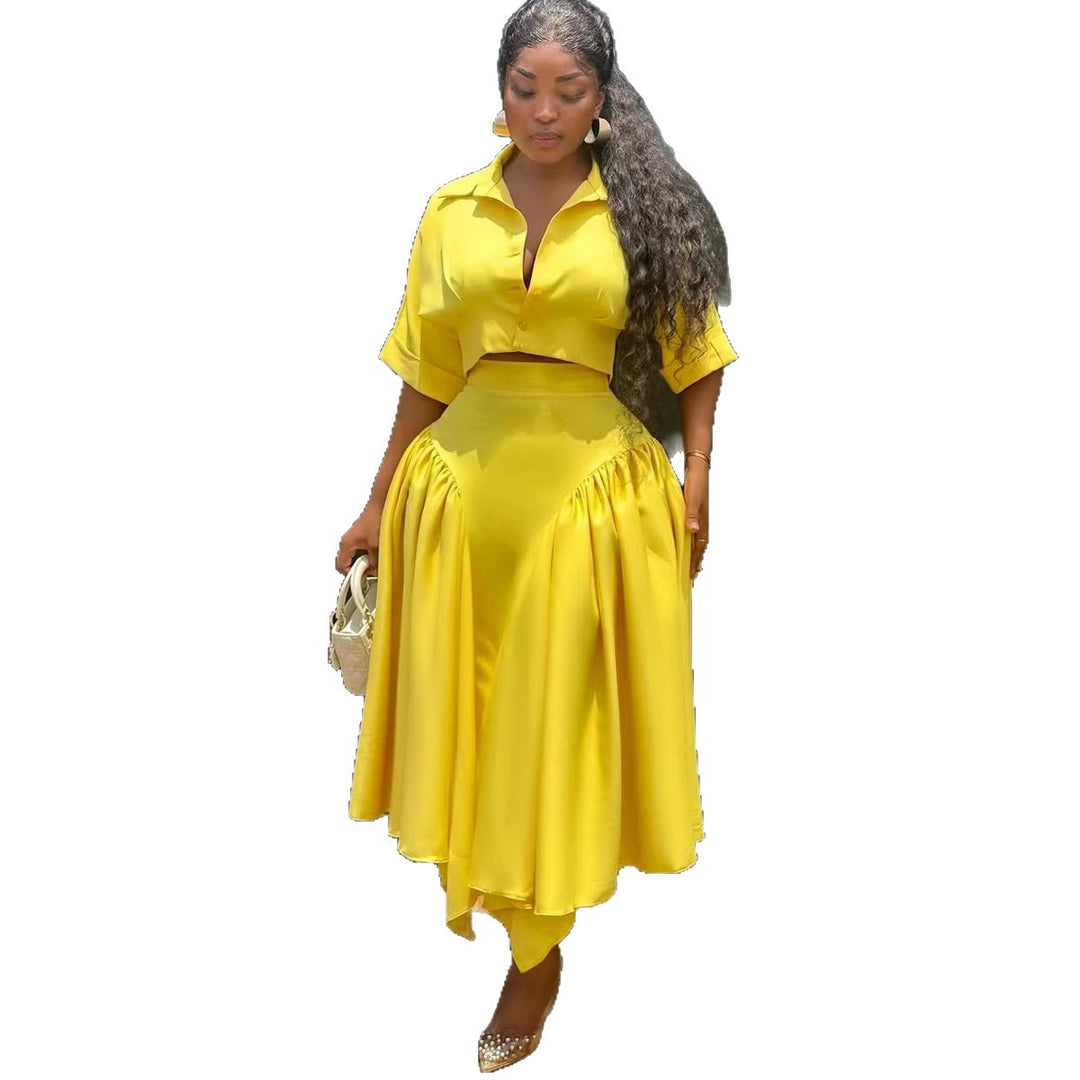 Damen Elegante Zweiteilige Outfit mit cropped Bluse und schwingendem Rock R&B
