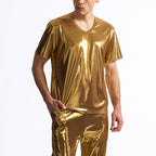 Herren Glänzendes V-Ausschnitt T-Shirt aus hochwertigen Materialien