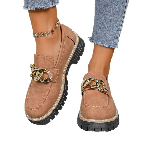 Damen Modische Mokassins mit goldener Kettenapplikation und rutschfester Sohle R&B