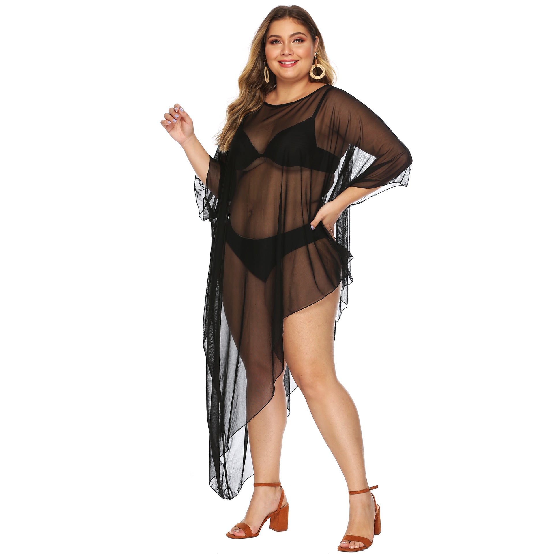 Damen eleganter Strandüberwurf aus leichtem Netzmaterial R&B