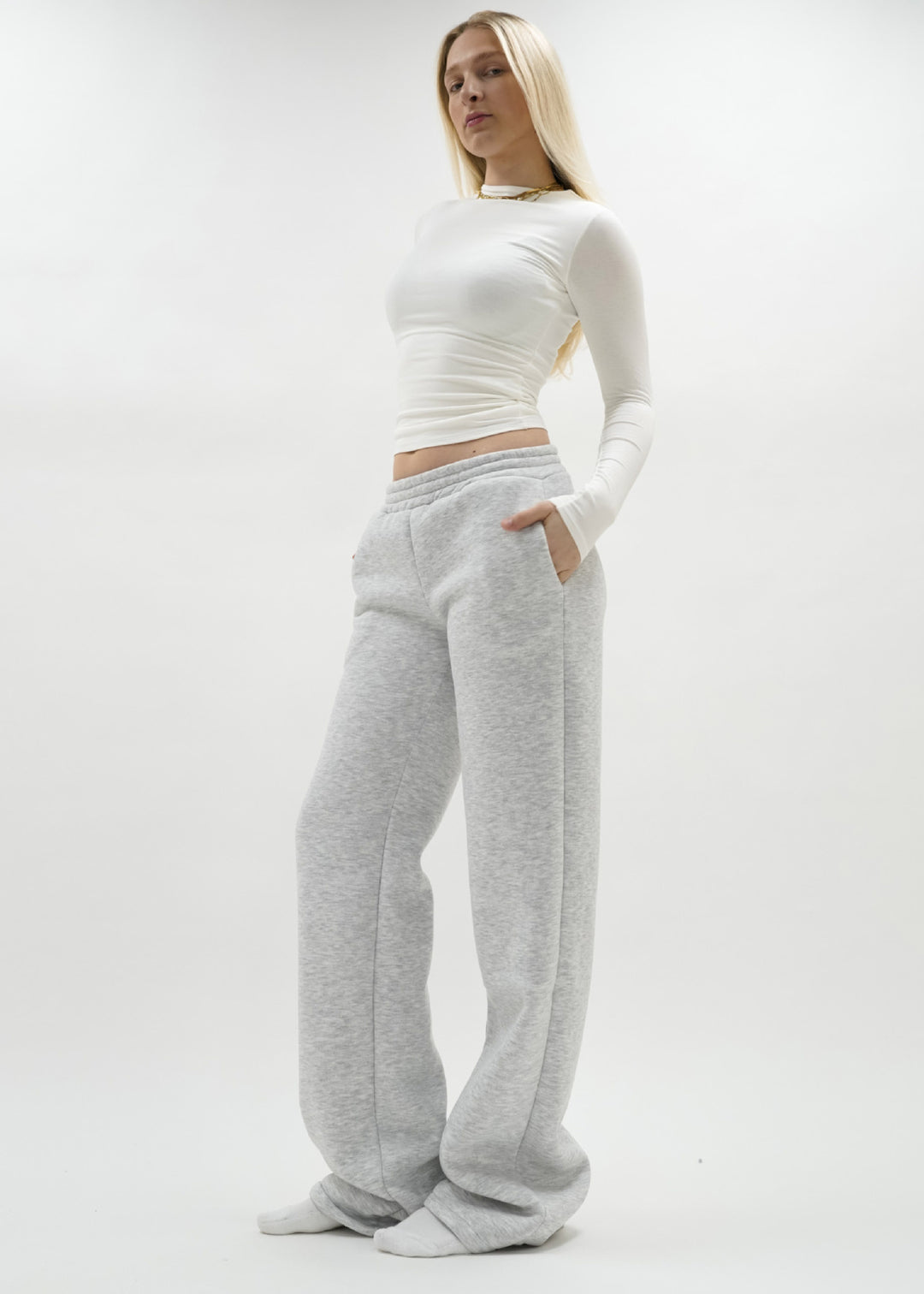 Damen Bequeme Sweatpants mit elastischem Bund und seitlichen Taschen R&B