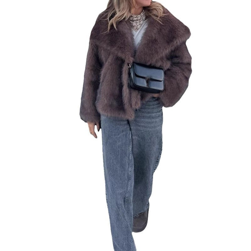 Damen Kunstfelljacke mit breitem Kragen und luxuriösem Schnitt R&B