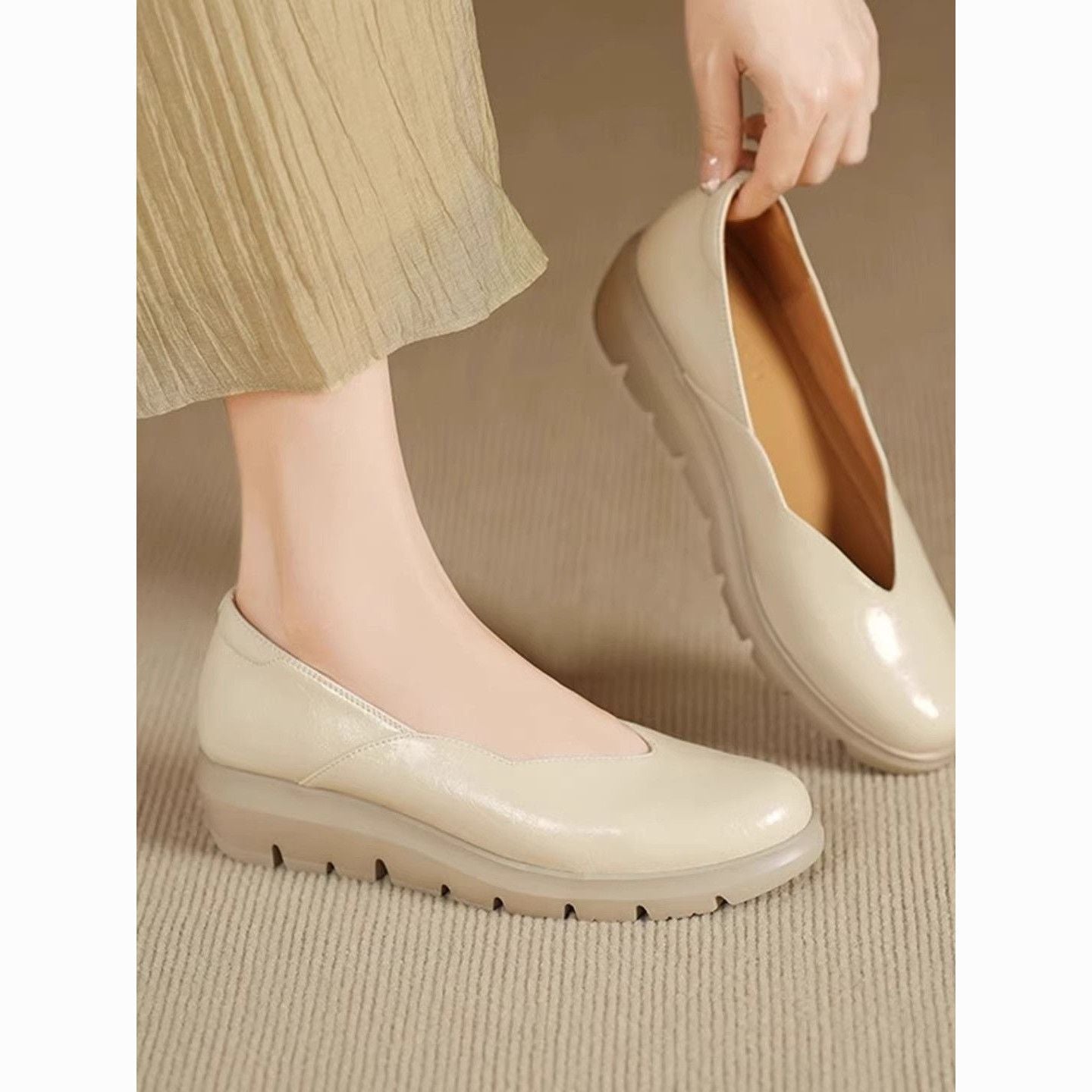 Damen bequeme Slip-On Ballerinas mit modischem Plateau R&B