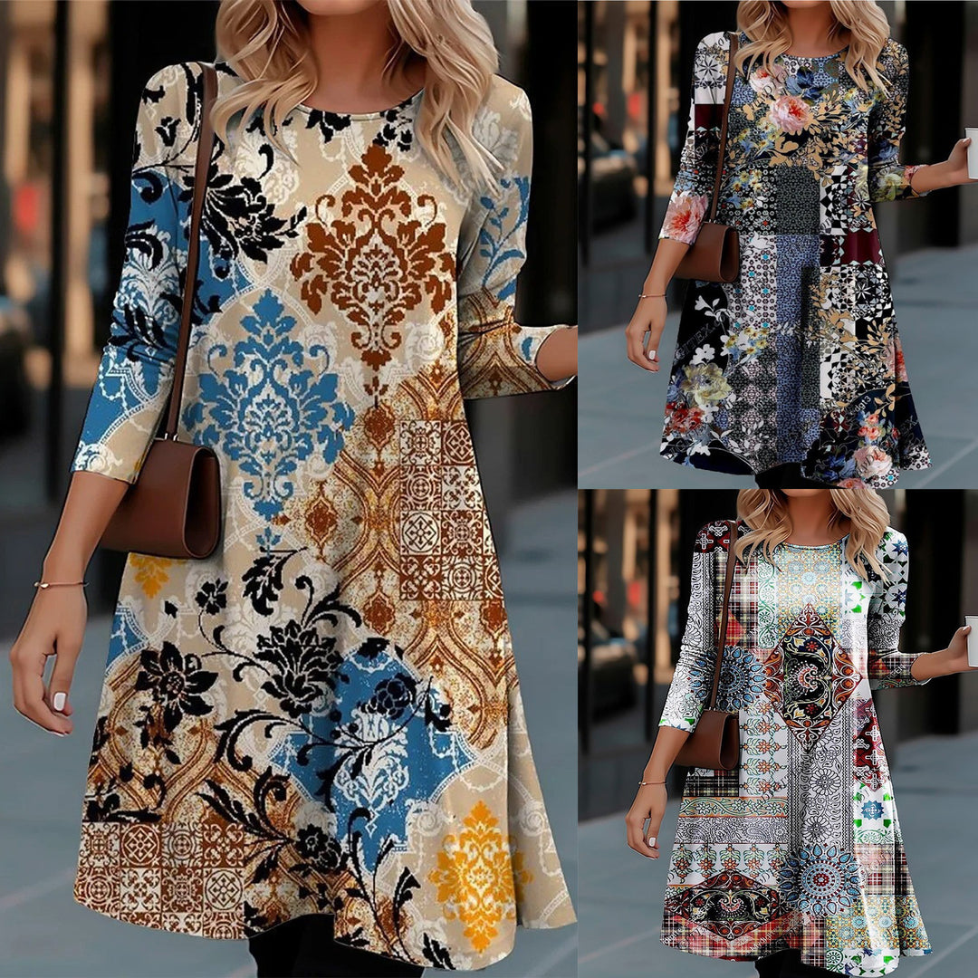 Damen Langarm Kleid mit kreativem Muster R&B