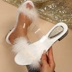Damen Glamouröse und stilvolle Hausschuhe mit Feder-Detail R&B