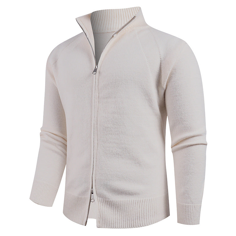 Herren hochwertige Strickjacke mit modernem Reißverschluss und hochgezogenem Kragen R&B