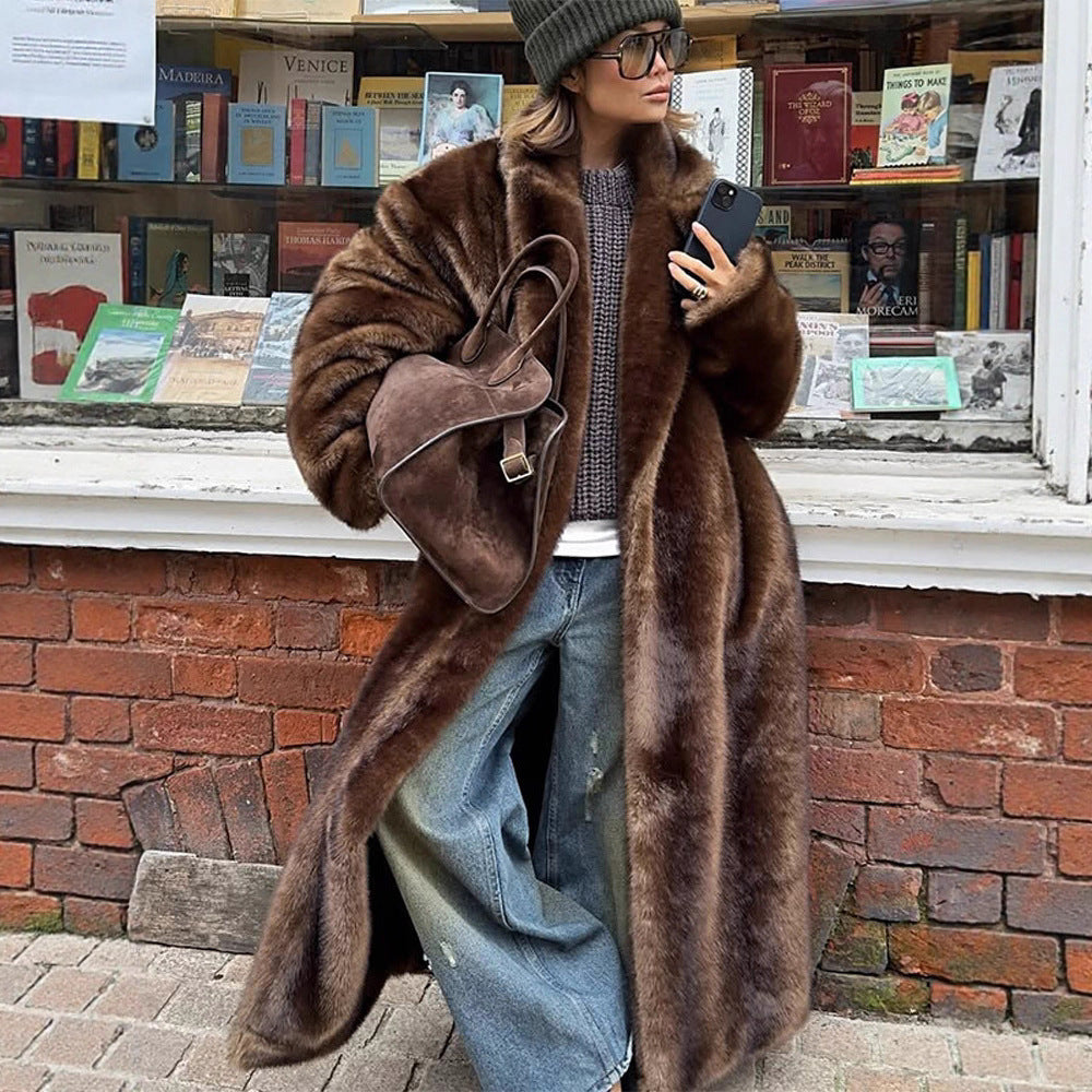 Damen luxuriöser Kunstpelzmantel R&B