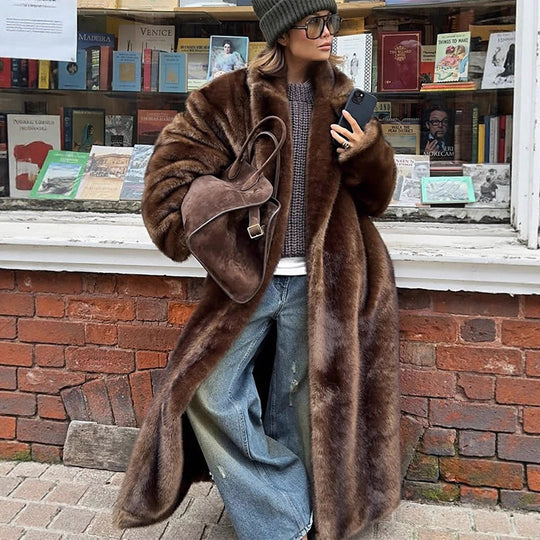 Damen luxuriöser Kunstpelzmantel R&B