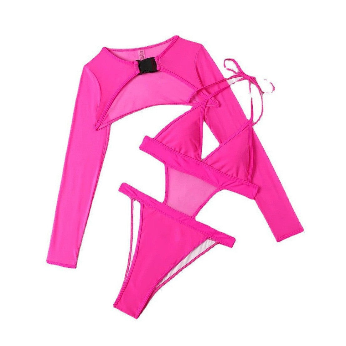 Damen Einteiler Badeanzug mit Cut-Out-Design und langem Arm R&B