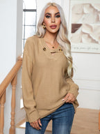 Damen Strickpullover mit modischem Knopfdesign R&B