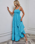 Damen Sommermaxikleid mit gerafftem Oberteil und asymmetrischem Saum R&B