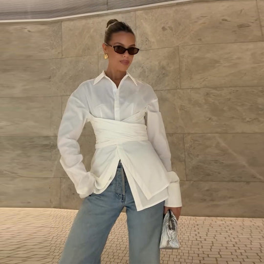 Damen Chic geschnittene Bluse mit Wickeloptik R&B