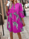 Damen Kurzarm Kleid mit lR&Bhaftem Leopardenmuster R&B
