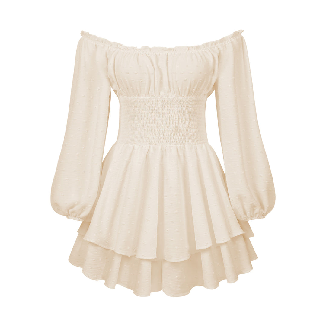 Damen Voluminöses Off-Shoulder Kleid mit voluminösen Ärmeln R&B