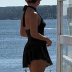 Damen luftiges Strandkleid mit feinem Häkelmuster und voluminösem Saum R&B