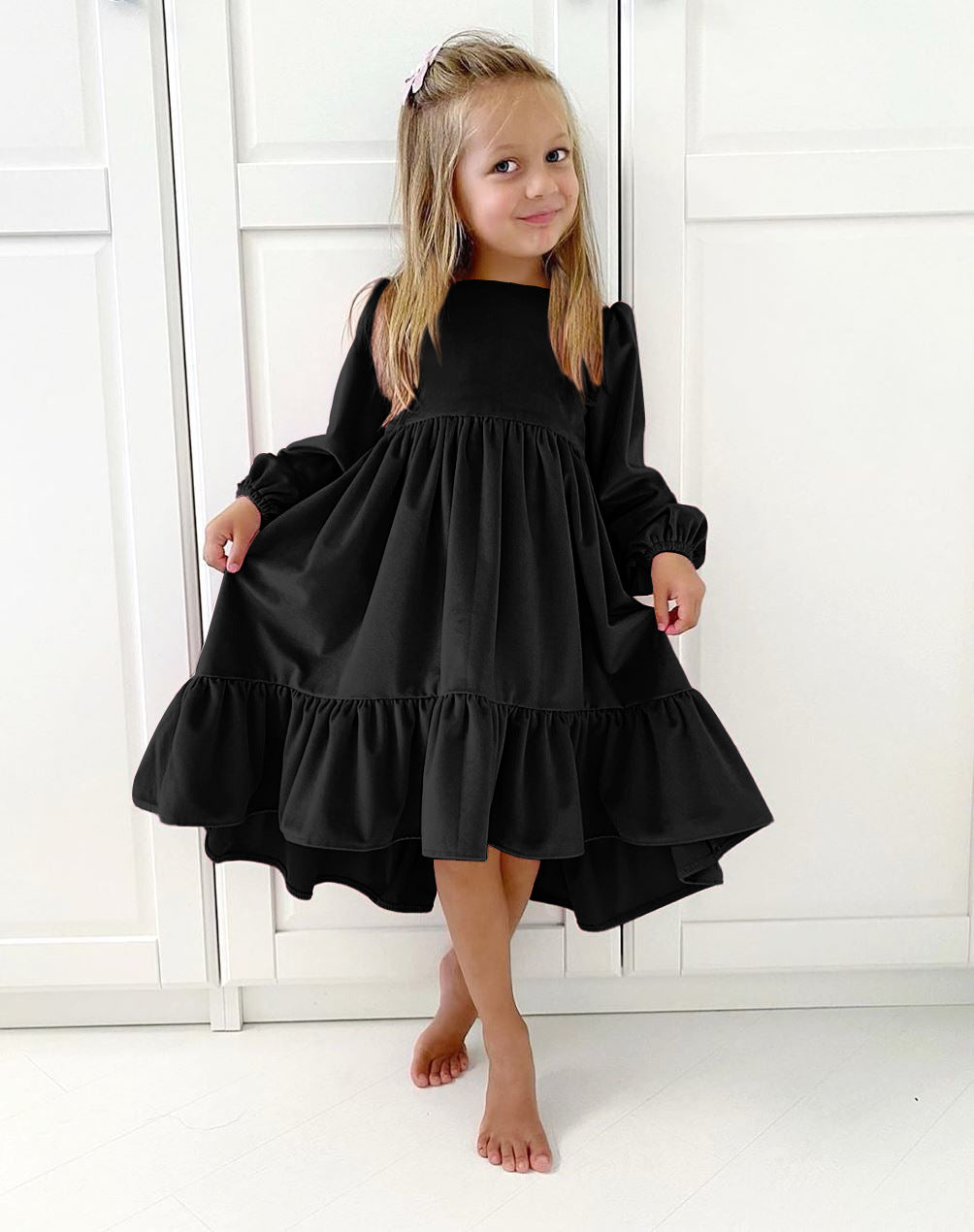 Damen festliches Kleid mit eleganten Rüschendetails und voluminösem Rock R&B