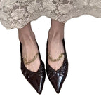 Damen elegante Ballerina-Schuhe mit luxuriösen Falten und Schmuckdetail