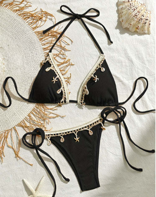 Damen Triangel-Bikini-Set mit verspielten Schnürdetails R&B