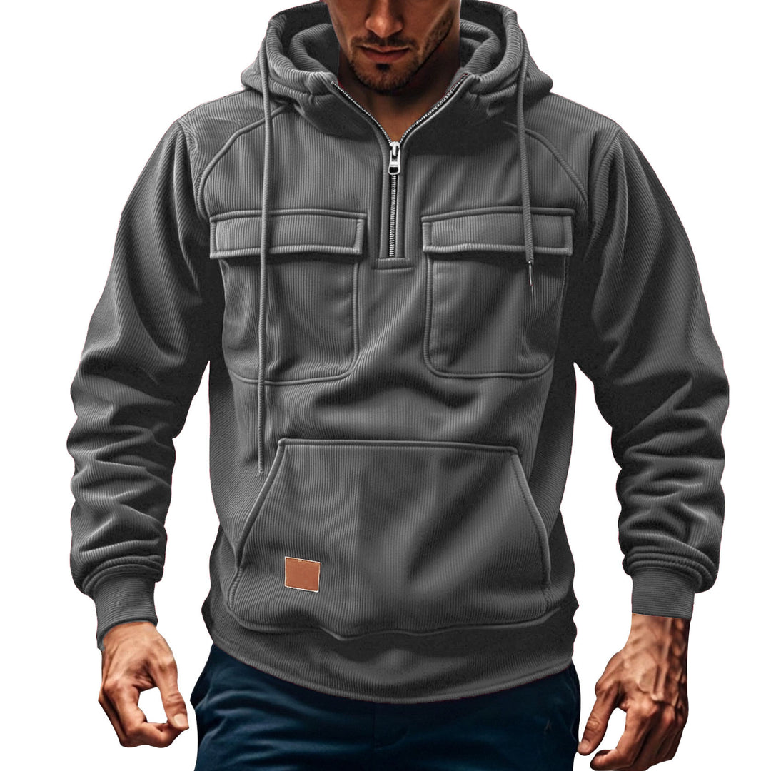 Herren Fleecepullover mit angezipptem Kragen und praktischen Taschen R&B