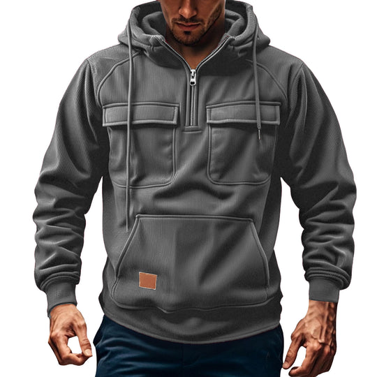 Herren Fleecepullover mit angezipptem Kragen und praktischen Taschen R&B