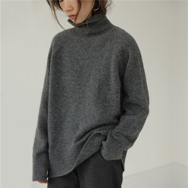 Damen Oversized Pullover mit hohem Kragen und Puffärmeln R&B
