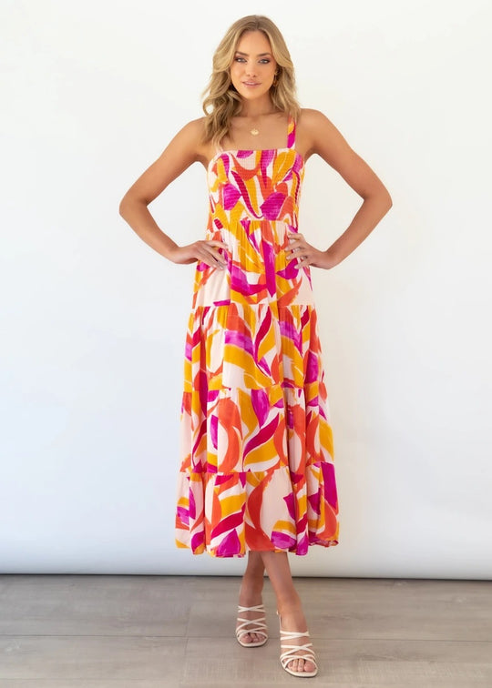 Damen Maxikleid mit voluminösem Rock und schulterfreien Trägern R&B