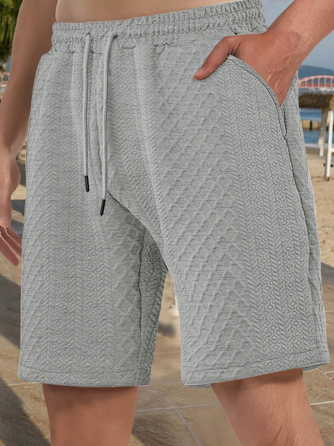 Herren nan strukturierte Strand-Bermuda aus Waffeljersey mit elastischem Kordelbund und schrägen Eingrifftaschen R&B