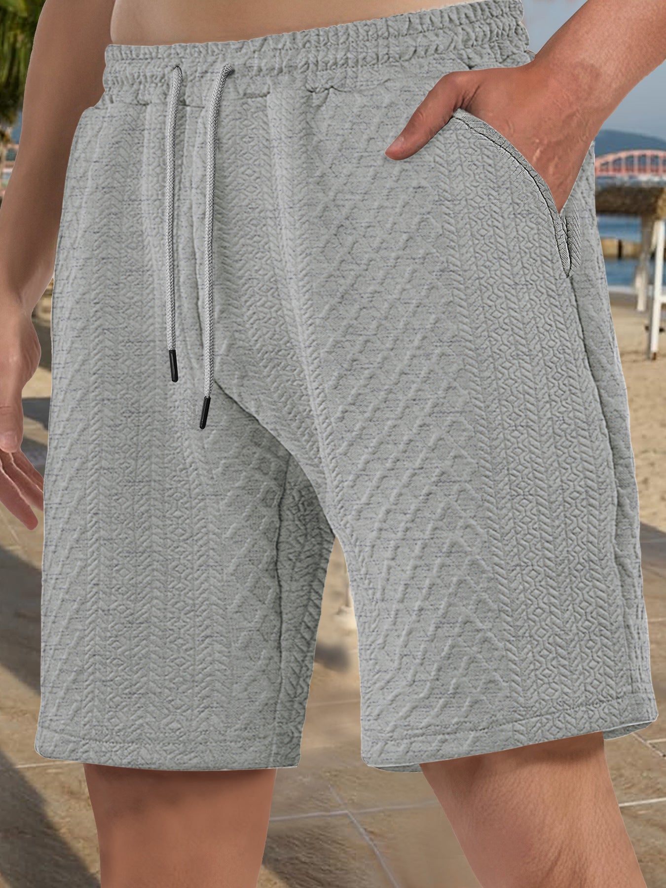 Herren nan strukturierte Strand-Bermuda aus Waffeljersey mit elastischem Kordelbund und schrägen Eingrifftaschen R&B