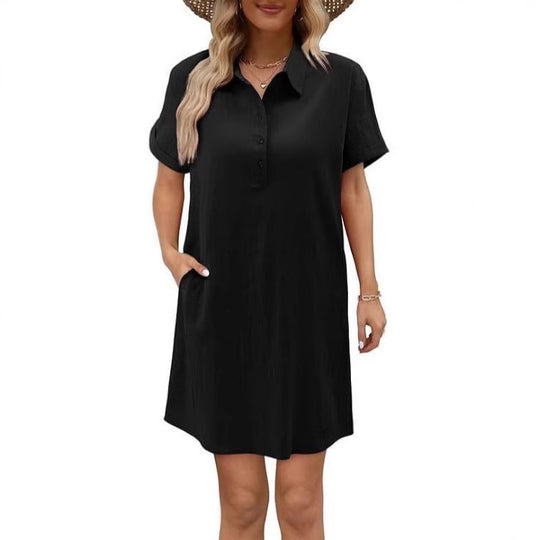 Damen lässiges Hemdkleid mit Knopfleiste und Seitentaschen R&B