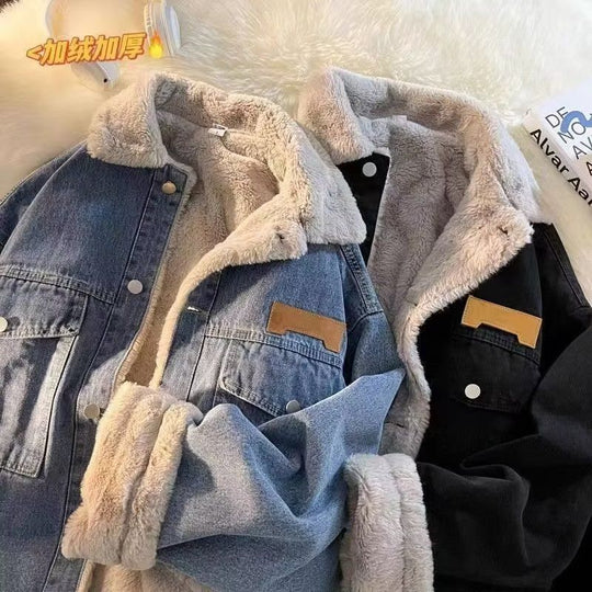 Damen oversized Jeansjacke mit Innenfutter aus Teddyfell R&B