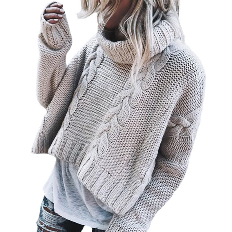 Damen Grobstrickpullover mit voluminösem Rollkragen und Zopfmuster R&B
