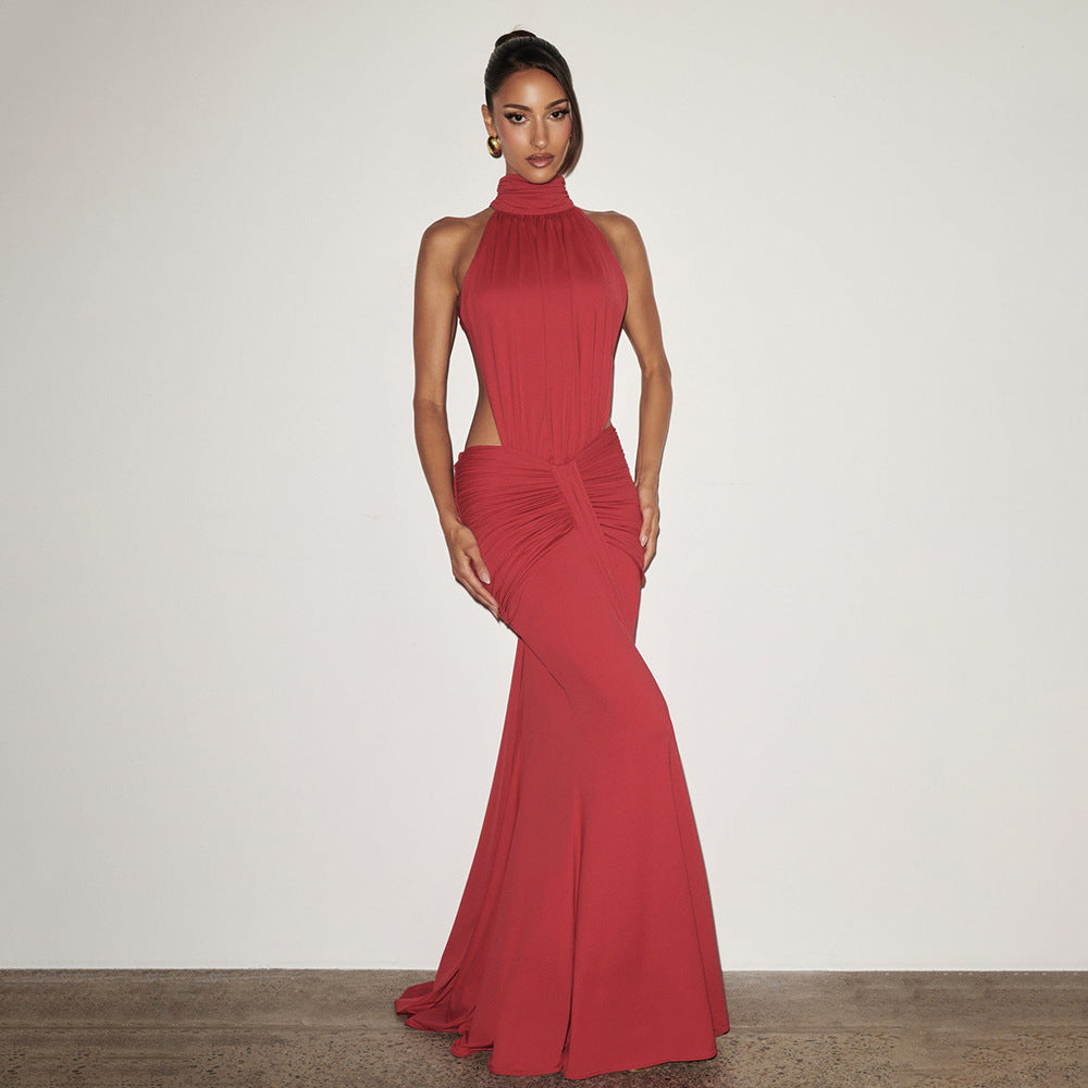 Damen Figurumspielendes Abendkleid mit hochgeschlossenem Design und raffinierten Drapierungen R&B