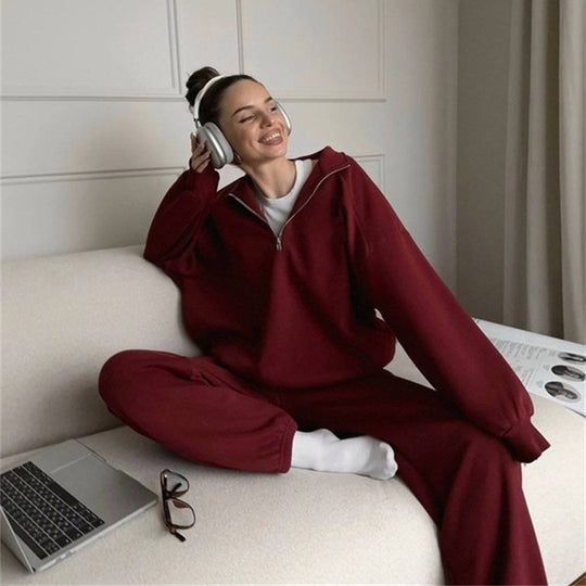 Damen sportlicher Fleece-Pullover mit hohem Kragen und Reißverschluss R&B