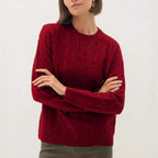 Damen Rückenschnitt Pullover mit strukturiertem Zopfmuster
