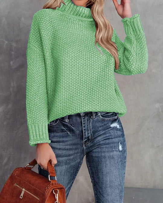 Damen kuscheliger Strickpullover mit hohem Kragen und luftiger Struktur R&B