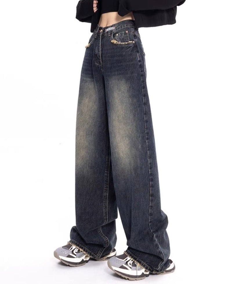 Damen weite Jeanshose mit hohem Bund R&B