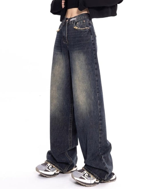 Damen weite Jeanshose mit hohem Bund R&B