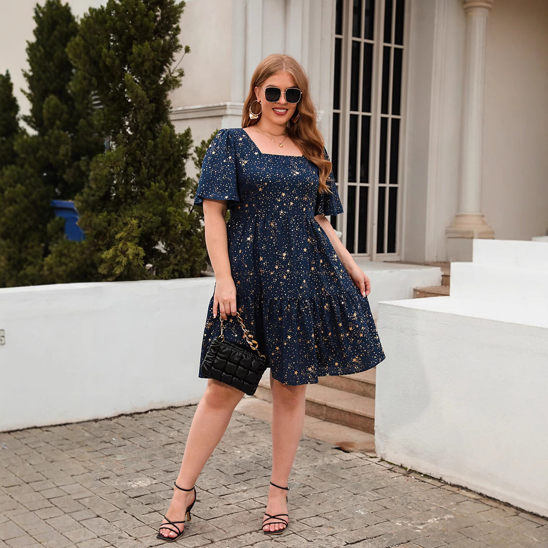 Damen Fließendes Maxikleid mit schimmerndem Sternenprint und weitem Rock R&B