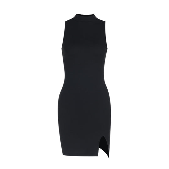 Damen figurbetontes Minikleid mit modernem Stehkragen und schlitz R&B