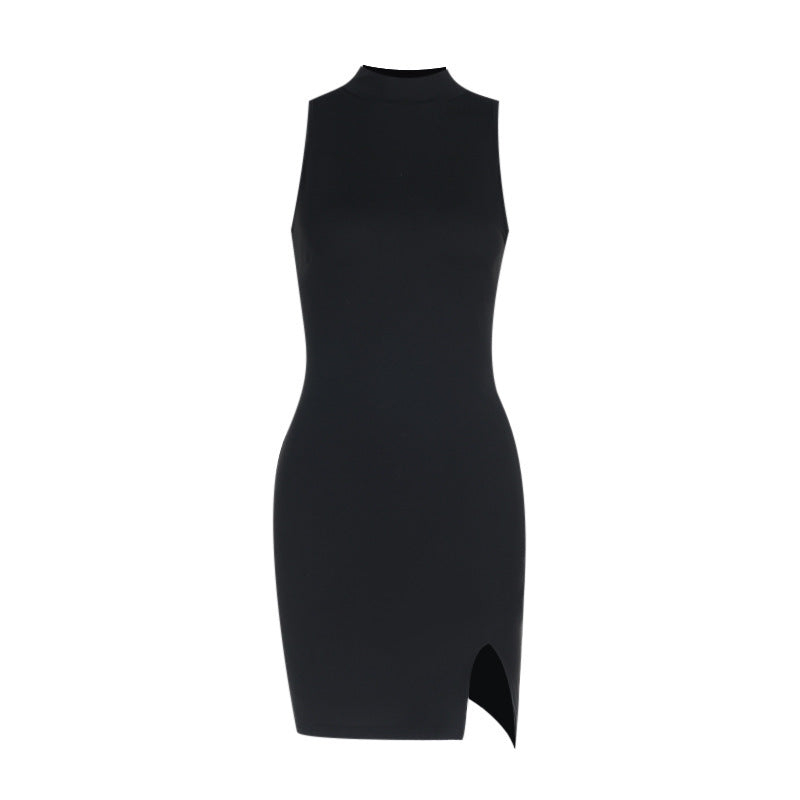 Damen figurbetontes Minikleid mit modernem Stehkragen und schlitz R&B