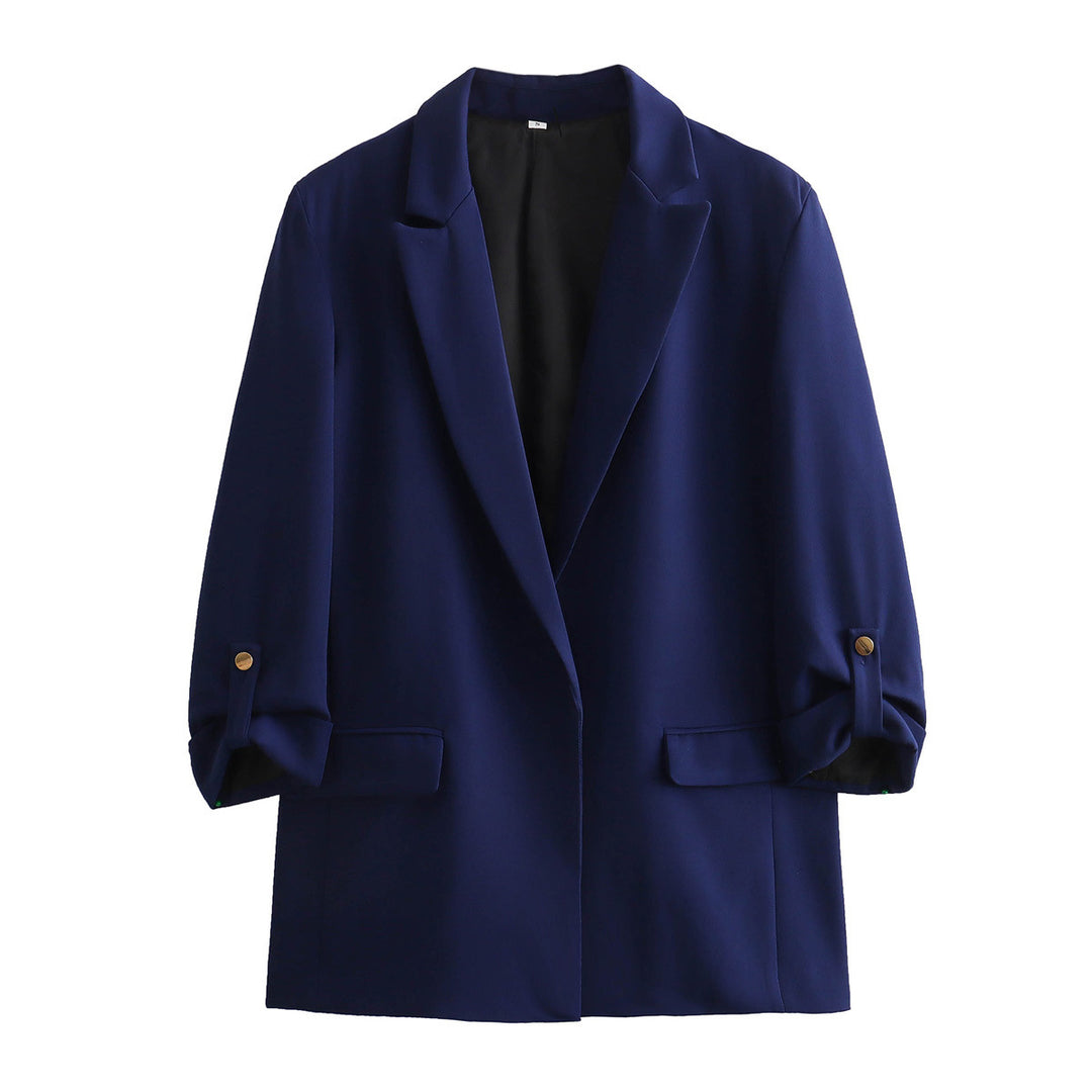 Damen elegante Blazerjacke mit strukturierten Ärmeln und dezenten Goldakzenten R&B