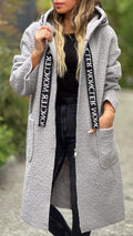 Damen Modischer Oversized-Fleece-Mantel mit praktischen Taschen und Kapuze R&B