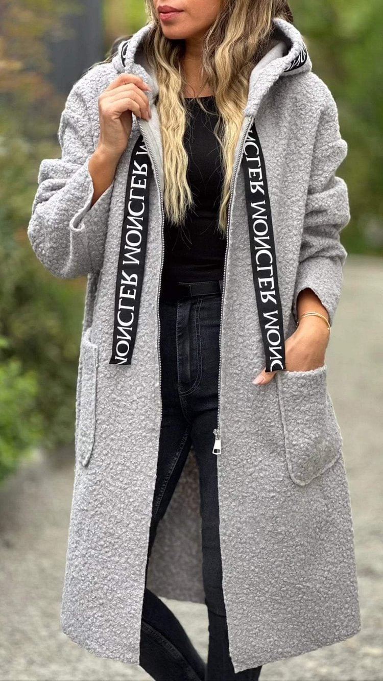 Damen Modischer Oversized-Fleece-Mantel mit praktischen Taschen und Kapuze R&B