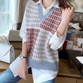 Damen Stylischer V-Neck Strickpullover im Farbblockdesign R&B