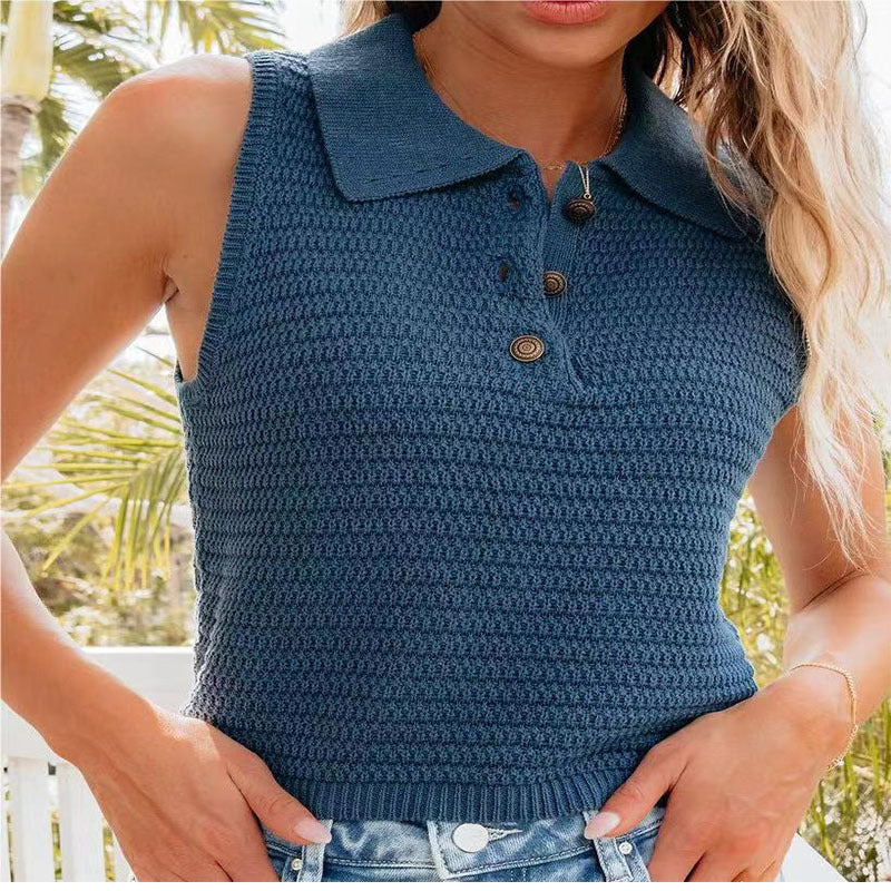 Damen ärmelloses Polo-Top mit strukturiertem Strickdesign R&B