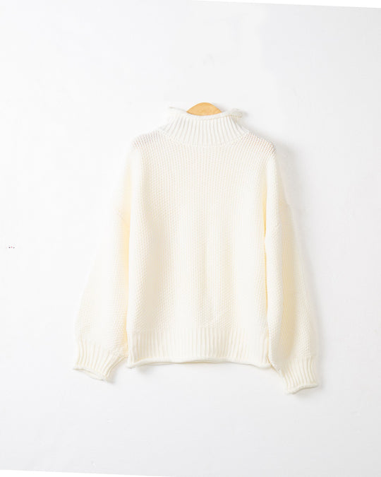 Damen modischer Pullover mit hohem Kragen und strukturierter Textur R&B