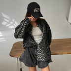 Damen Modische Leoprint Overshirt mit Taschen R&B