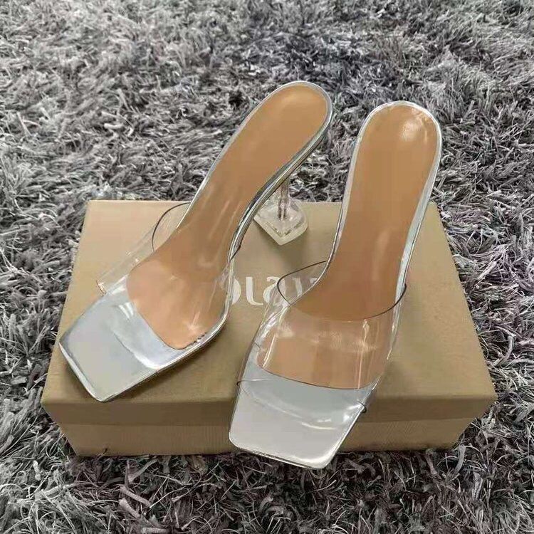 Damen Elegante Sandalen mit durchsichtigen Riemen und transparentem Blockabsatz R&B